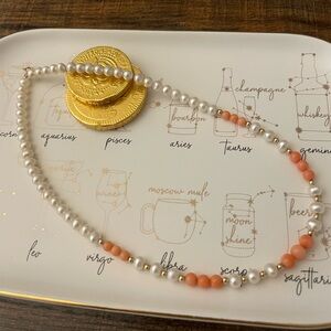 14kt Solid Gold Pearl and Coral Beaded Necklace